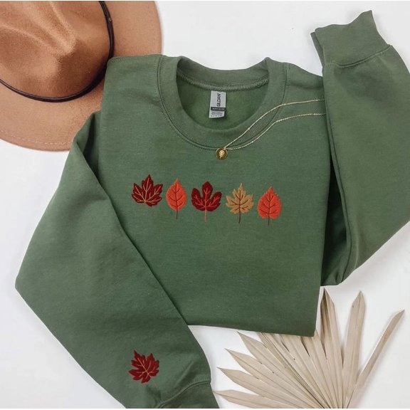 Embroidered Fall Leaves Sweatshirt