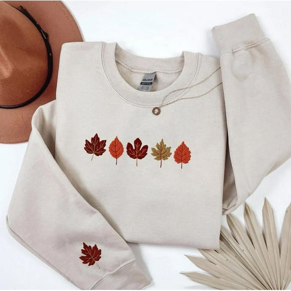 Embroidered Fall Leaves Sweatshirt