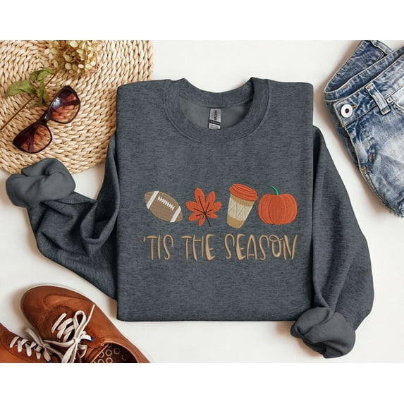 Embroidered Fall Season Sweatshirt With Unique Symbols