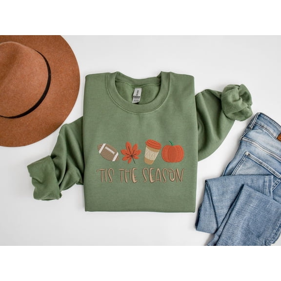 Embroidered Fall Season Sweatshirt With Unique Symbols