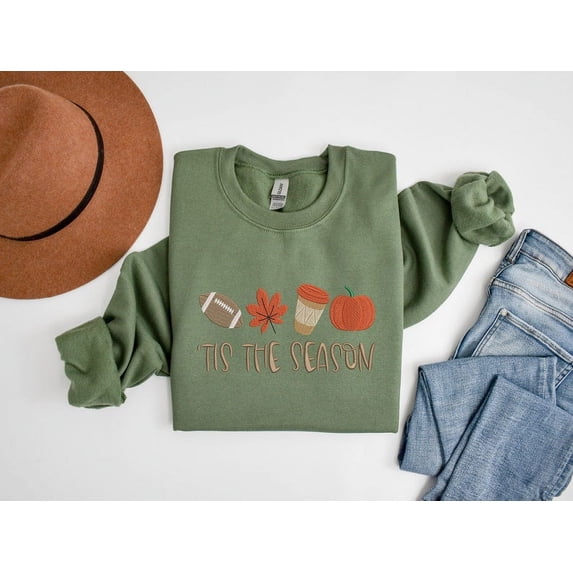 Embroidered Fall Season Sweatshirt With Unique Symbols