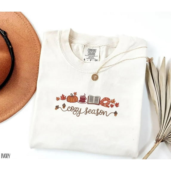 Embroidered Fall with Pumpkin Spice Comfort Colors Tshirt, Cozy Autumn Thanksgiving Shirt, Cute Cottagecore Shirt