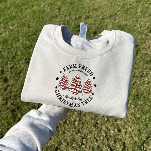 Embroidered Farm Fresh Christmas Tree Sweatshirt, Christmas Tree Cake Shirt, Christmas Cake Sweatshirt, Christmas Crewneck, Christmas Shirt