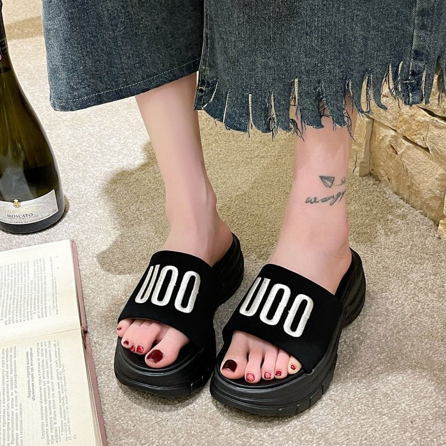 Embroidered Flip Flops Summer New Thick Soled Letter Sandals Height Increasing Leisure Sports Beach Women s Shoes Walmart