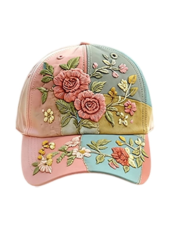 Embroidered Floral Baseball Cap, Lightweight Adjustable Garden Hat with Bird Design, Breathable Summer Cap for Women Outdoor Travel Gift