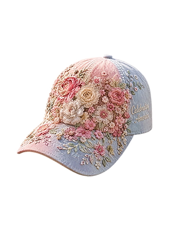 Embroidered Floral Baseball Cap, Lightweight Adjustable Garden Hat with Bird Design, Breathable Summer Cap for Women Outdoor Travel Gift