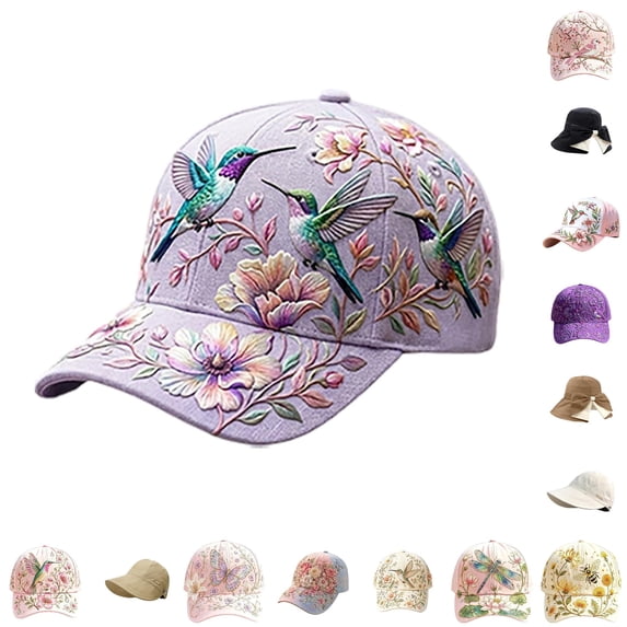 Embroidered Floral Baseball Cap for Women 2026 Garden Bird Print Adjustable Lightweight Summer Sun Hat