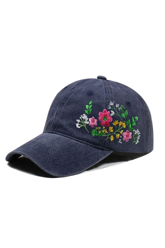 Embroidered Floral Baseball Cap for Women, Adjustable Washed Cotton Hat, Casual Summer Cap for Outdoor Travel and Everyday Wear, 58-62cm