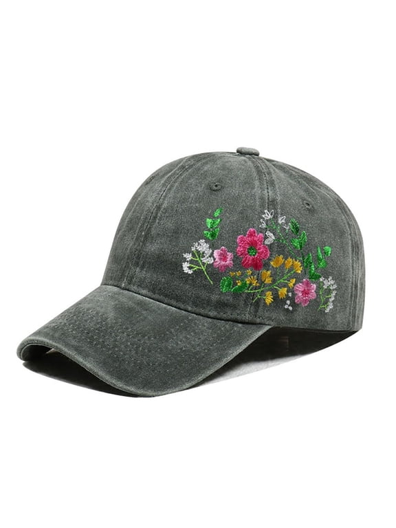 Embroidered Floral Baseball Cap for Women, Adjustable Washed Cotton Hat, Casual Summer Cap for Outdoor Travel and Everyday Wear, 58-62cm
