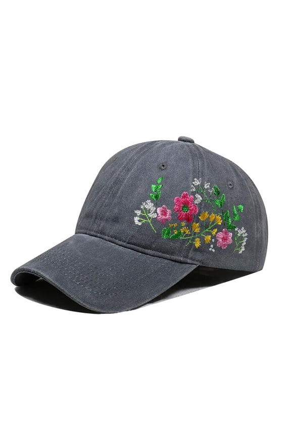 Embroidered Floral Baseball Cap for Women, Adjustable Washed Cotton Hat, Casual Summer Cap for Outdoor Travel and Everyday Wear, 58-62cm