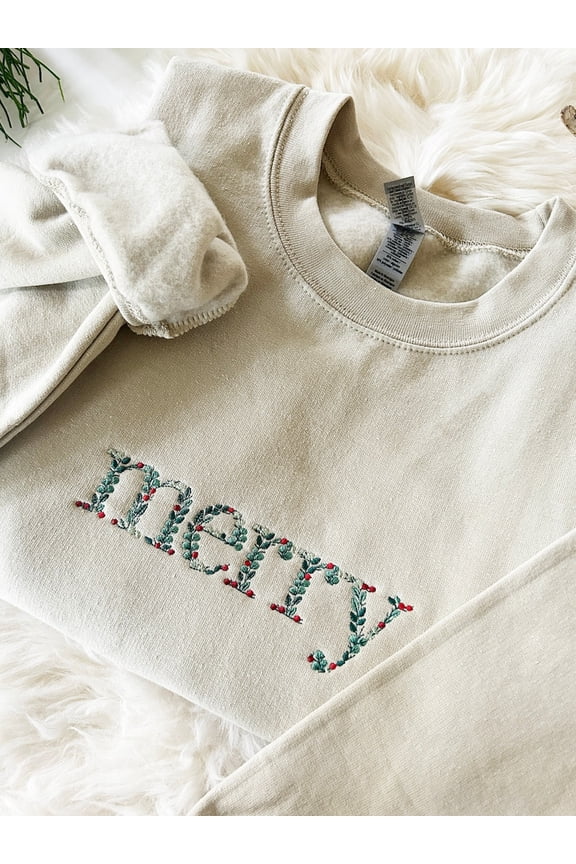 Embroidered Floral Merry Christmas Sweatshirt