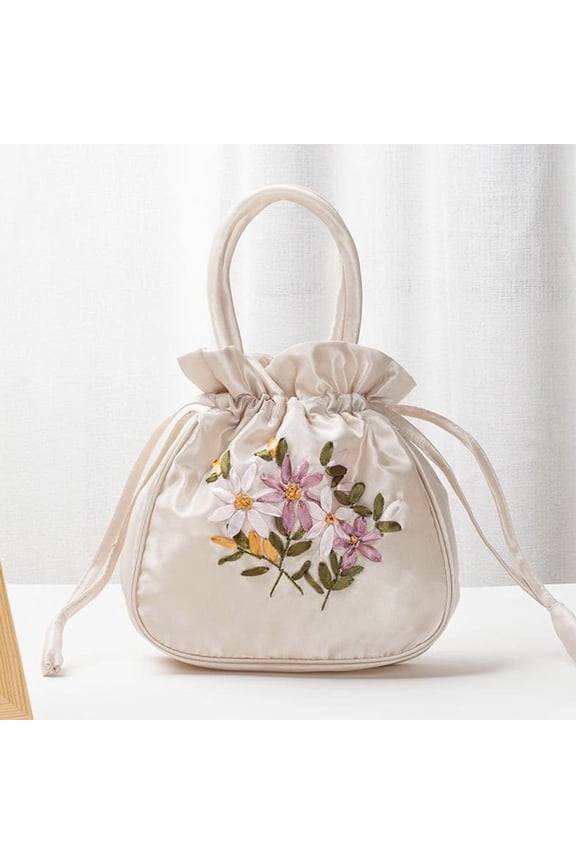 Embroidered Floral Mini Bucket Bag Handmade Makeup Purse for Women Crossbody Boho