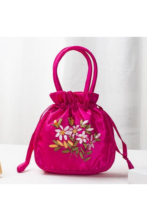 Embroidered Floral Mini Bucket Bag Handmade Makeup Purse for Women Crossbody Boho