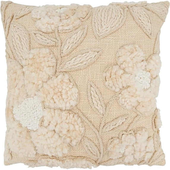 Embroidered Floral Pillow Cover