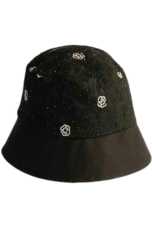 Embroidered Floral Rhinestone Bucket Hat for Women, Beach Fishing Bling Hat, Classic Sun Protection for Summer