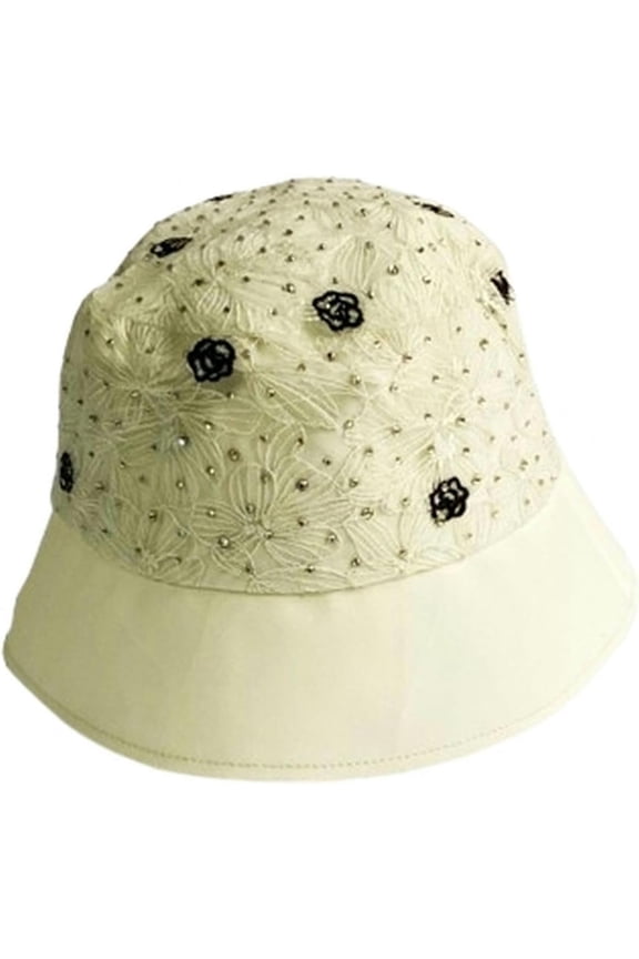 Embroidered Floral Rhinestone Bucket Hat for Women, Beach Fishing Bling Hat, Classic Sun Protection for Summer