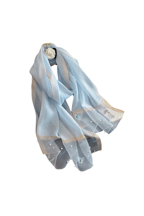 Embroidered Floral Silk Feeling Scarf Women Hijab Stole Shawl Wrap Lightweight Breathable Beaded Trim Gift Option