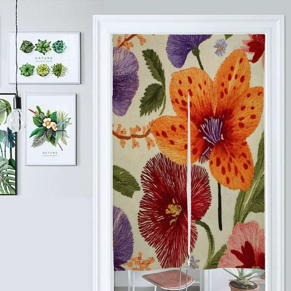 Embroidered Floral Textile Art Door Curtain Nordic Living Room DoorCurtain Porch Partition Curtain Kitchen Rative Half Curtain