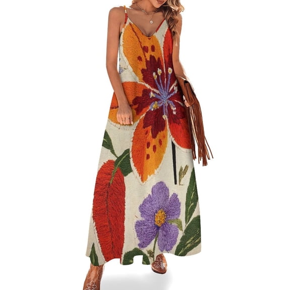 Embroidered Floral Textile Artwork Beauty Sleeveless Dress Women's Evening Dress Womans Clothing