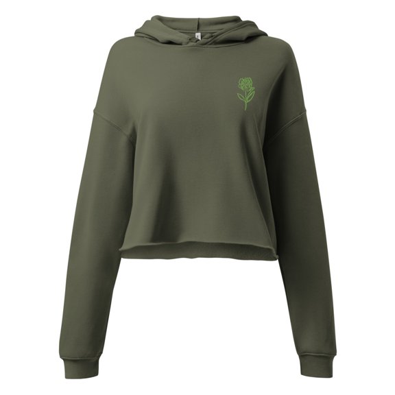 Embroidered Florals Crop Hoodie (Military Green, M)