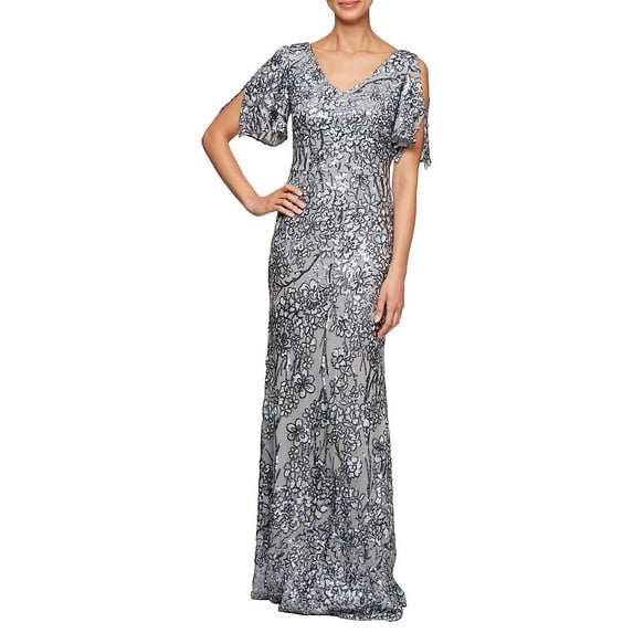 Embroidered Flutter Sleeve Gown