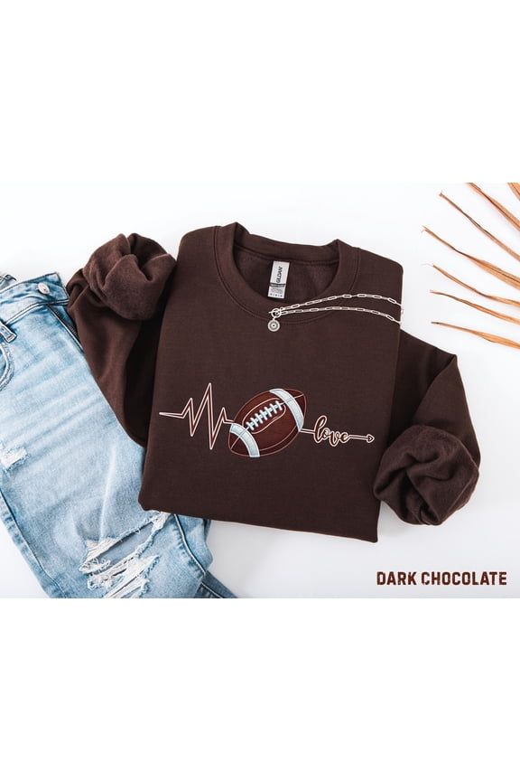 Embroidered Football Heartbeat Sweatshirt, Baseball Pullover, Embroidered Game Day Shirt, Tis the Season Shirt, Touchdown Football Shirt