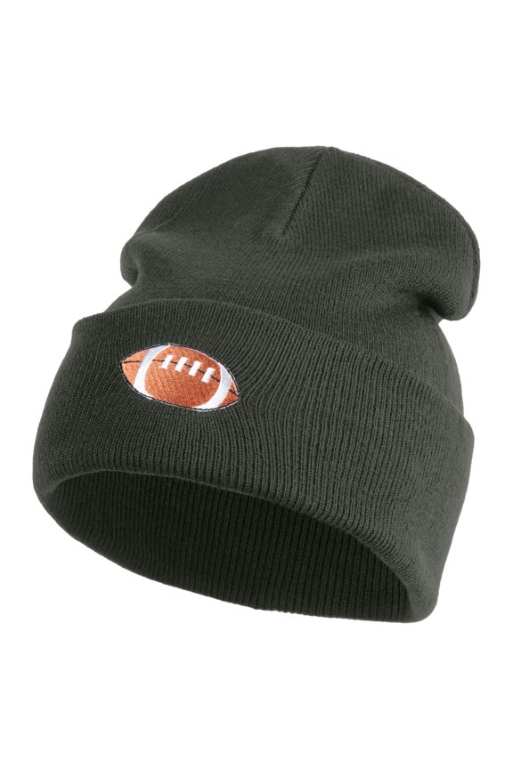 Embroidered Football Iron on Patch Patched 12 Inch Long Knitted Beanie - Dark Grey OSFM