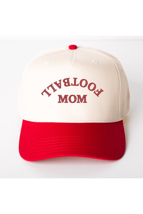 Embroidered Football Mom Upside Down Arch - Women's Canvas Trucker Hat