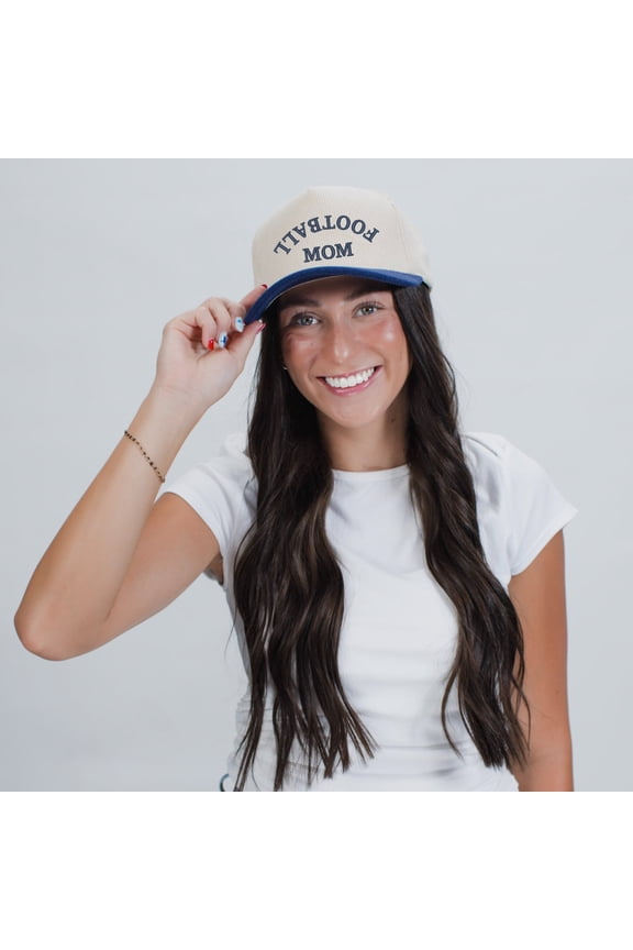 Embroidered Football Mom Upside Down Arch - Women's Corduroy Trucker Hat