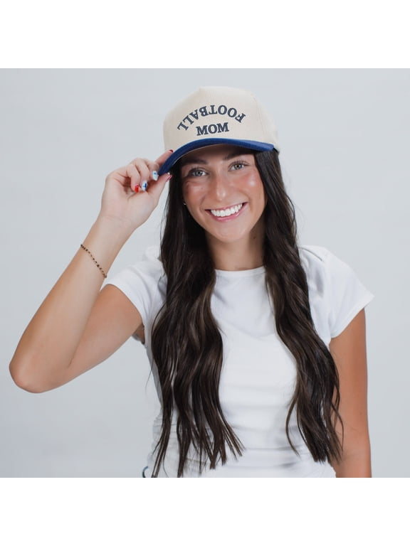 Embroidered Football Mom Upside Down Arch - Women's Corduroy Trucker Hat