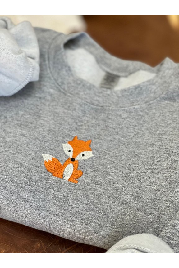 Embroidered Fox TShirt Minimalist Unisex Crewneck