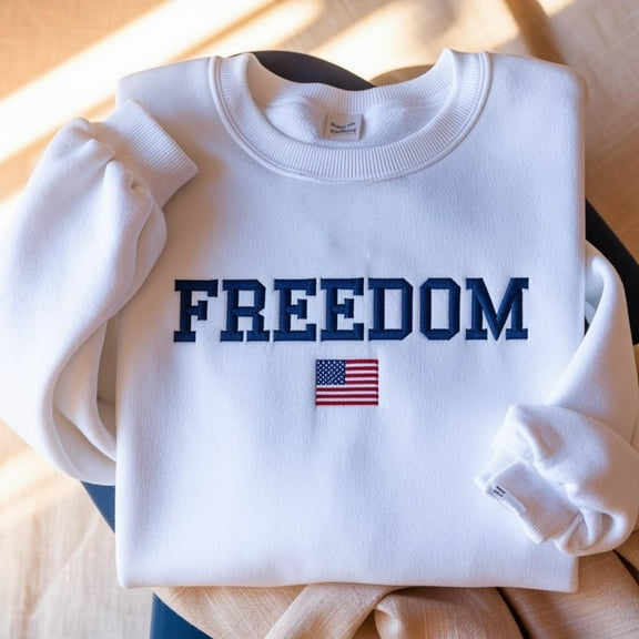 Embroidered Freedom Sweatshirt: Patriotic USA Flag Crewneck
