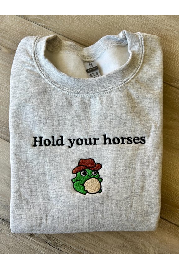 Embroidered Frog Sweatshirt: Hold Your Horses Western Crewneck