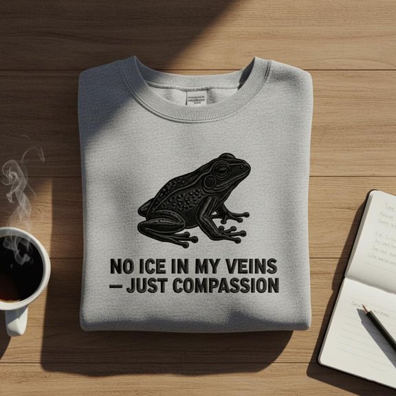 Embroidered Frog Sweatshirt, "No Ice In My Veins - Just Compassion", Black Frog Crewneck, Medical Nurse Gift, Funny Gift