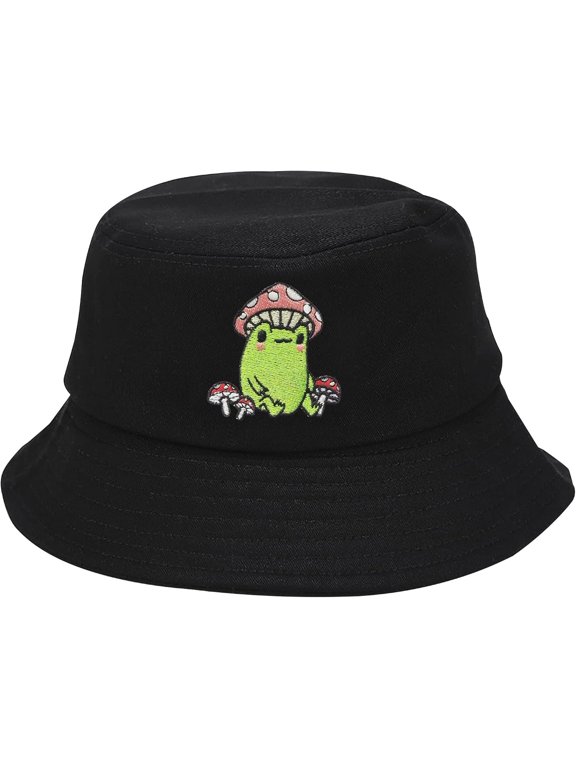 Embroidered Frog with Mushroom Cottagecore Women Men Bucket Hat