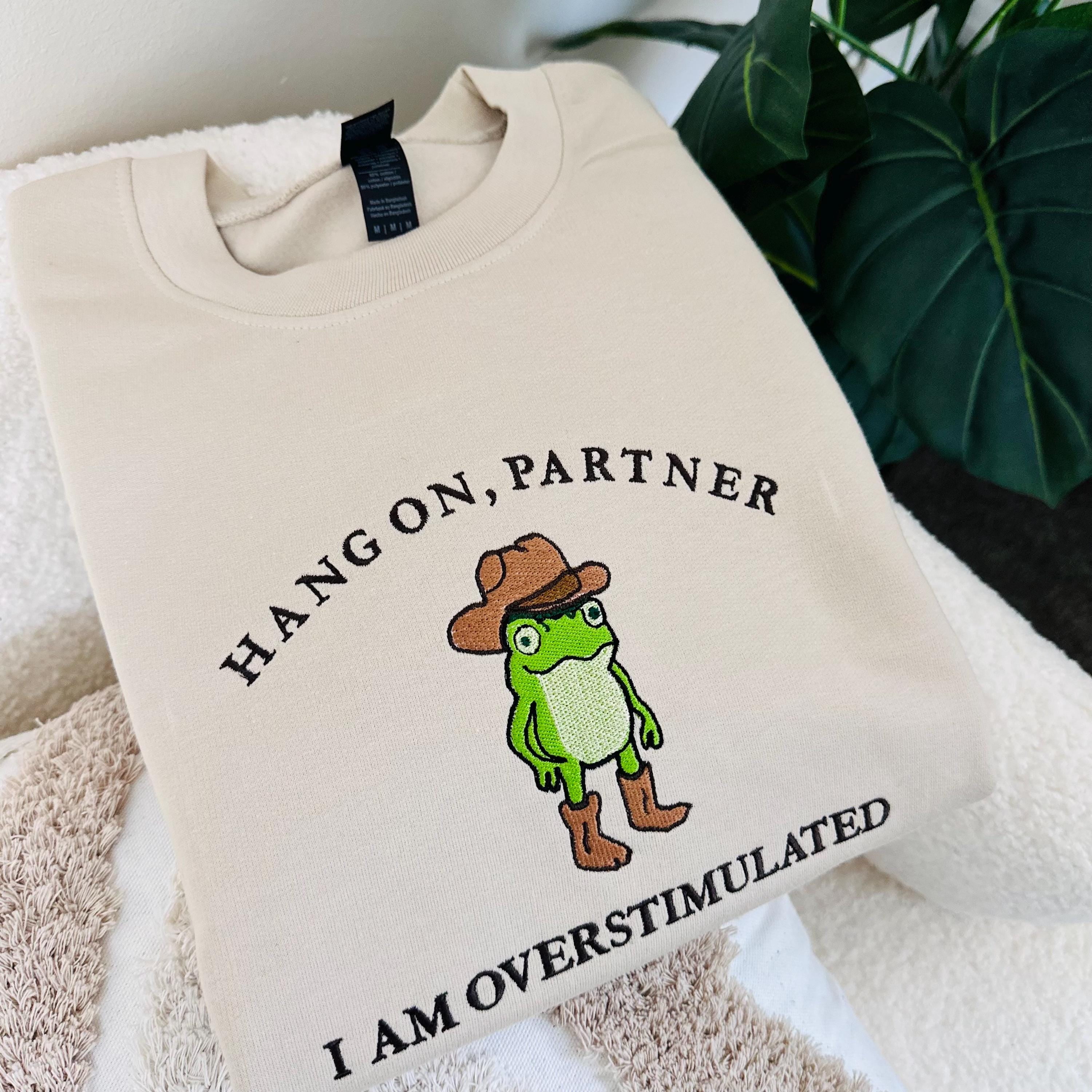 Embroidered Funny Frog Hoodie Jumper, Cowboy Frog Unhinged Shirt ...