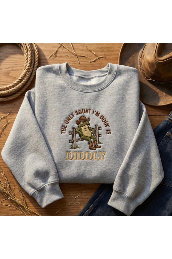Embroidered Funny Squat Sweatshirt, Cowboy Frog Hoodie, Gym Humor Crewneck, Leg Day Apparel, Western Toad Embroidery