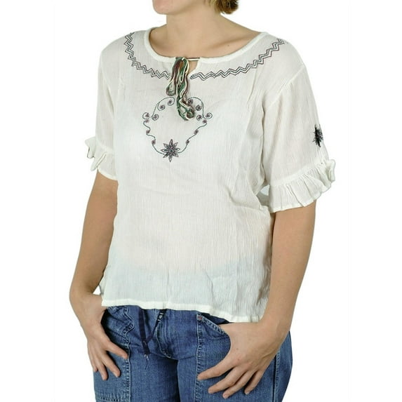 Embroidered Gauze Blouse - Short Sleeve