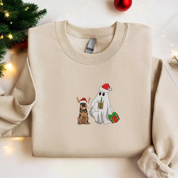Embroidered German Dog Breed Reindeer Christmas Crewneck