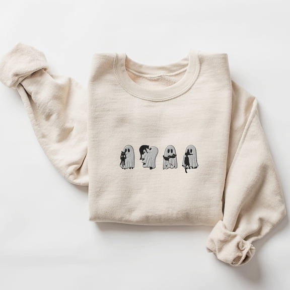 Embroidered Ghost Black Cats Sweatshirt