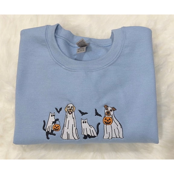 Embroidered Ghost Dog and Cat Sweatshirt