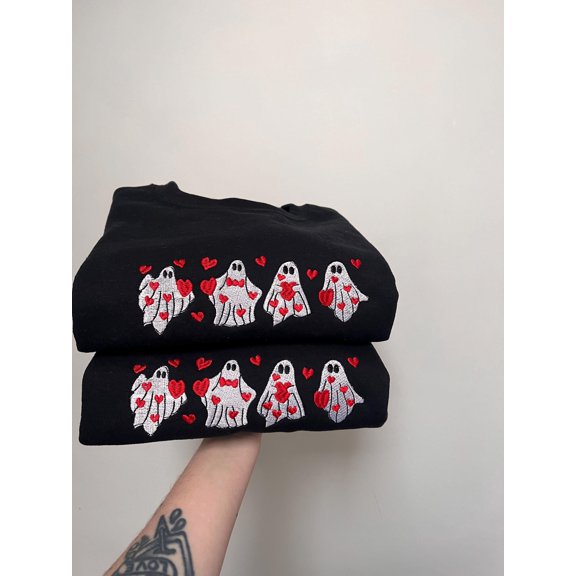 Embroidered Ghost Heart Sweatshirt: Gothic Valentines Gift