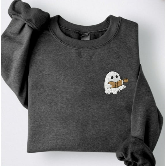 Embroidered Ghost Reading Sweatshirt