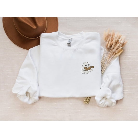Embroidered Ghost Reading Sweatshirt