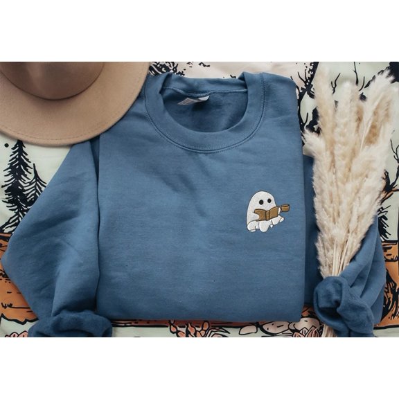 Embroidered Ghost Reading Sweatshirt