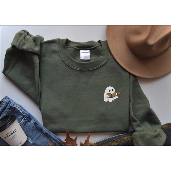 Embroidered Ghost Reading Sweatshirt
