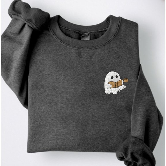 Embroidered Ghost Reading Sweatshirt