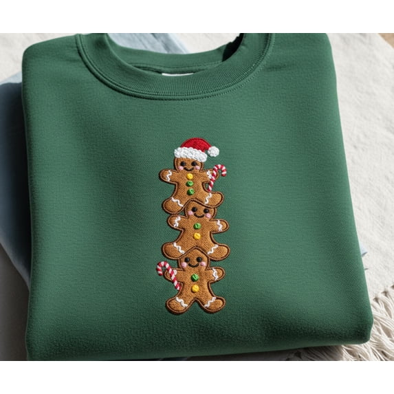 Embroidered Gingerbread Christmas Embroidered Sweatshirt, Cute Holiday Cookie Shirt, Festive Gingerbread Man Sweater, Xmas Baking Gift