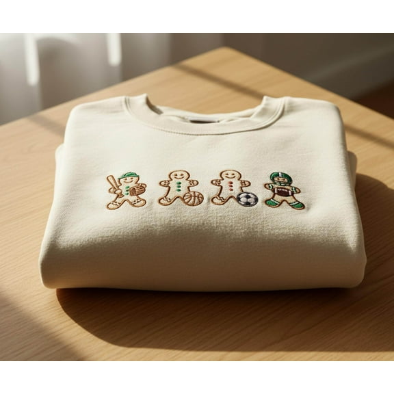 Embroidered Gingerbread Sports Sweatshirt - Holiday Pullover