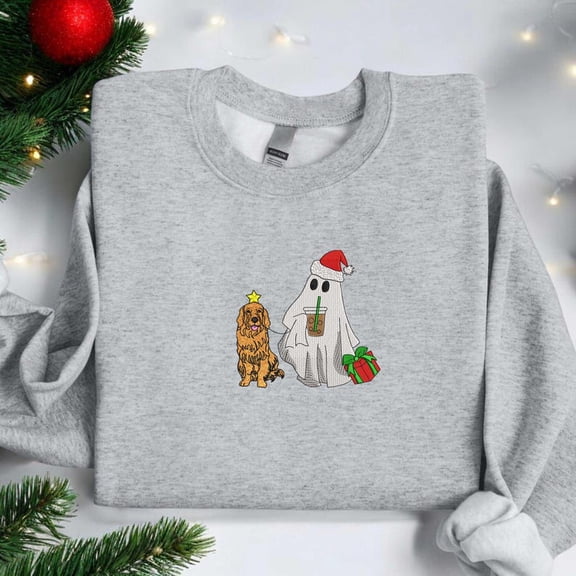 Embroidered Golden Retriever Christmas Tree Crewneck